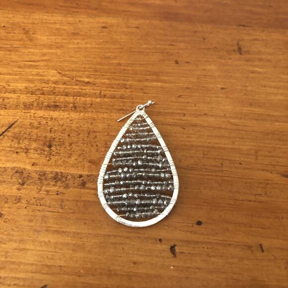 Marlyn Schiff Silver Teardrop Black Druzy Beads Dangle Drop Earrings Hook NWOT - Picture 9 of 10